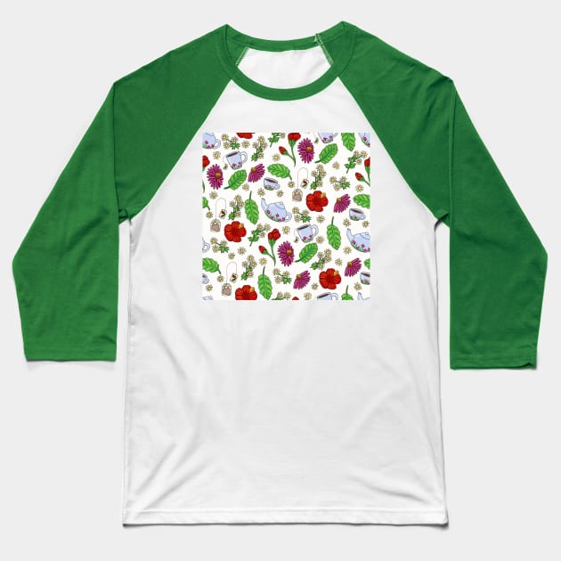 Teatime in Gouache Pattern Baseball T-Shirt by paintedpansy